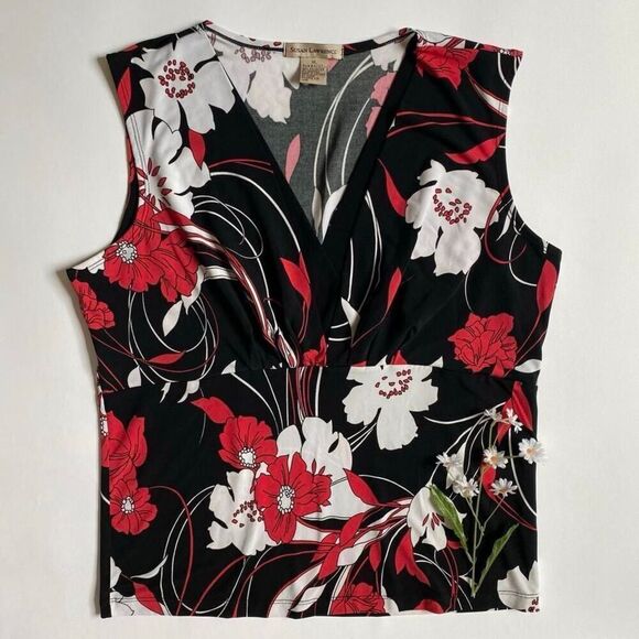 Susan Lawrence Tops - Y2K black floral sleeveless top